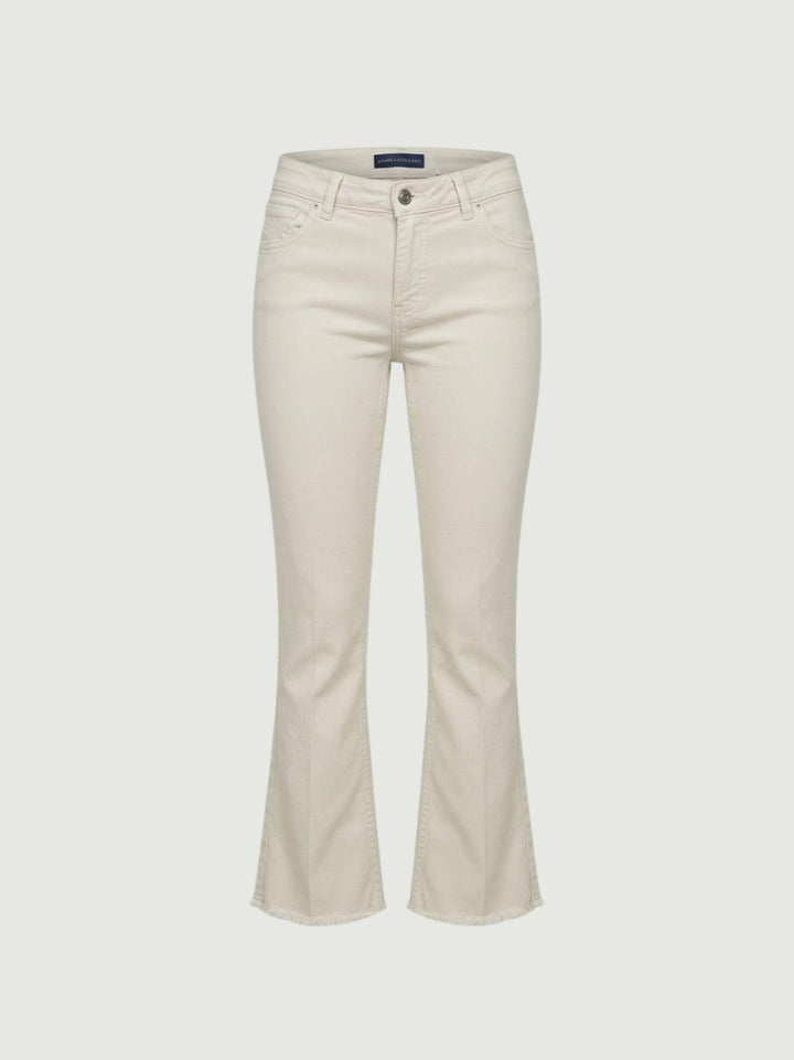 Pantalone a trombetta sfrangiato in cotone beige 80137G190 BEIGE ANDREA MORANDO 