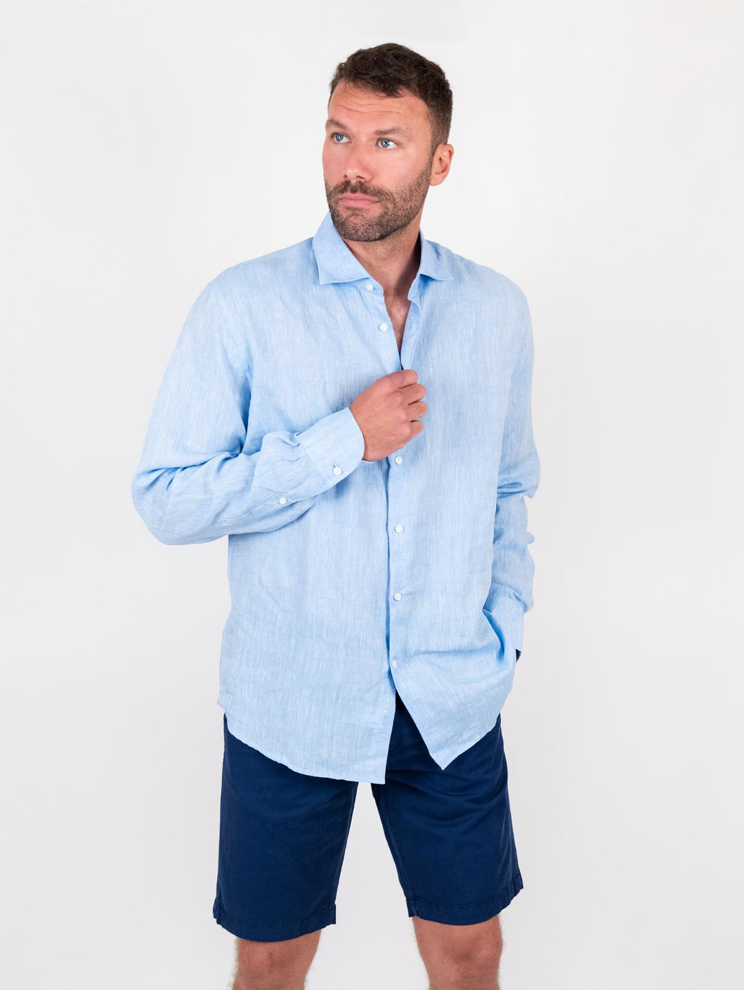 CAMICIA ARTHUR IN LINO TINTO FILO azzurro