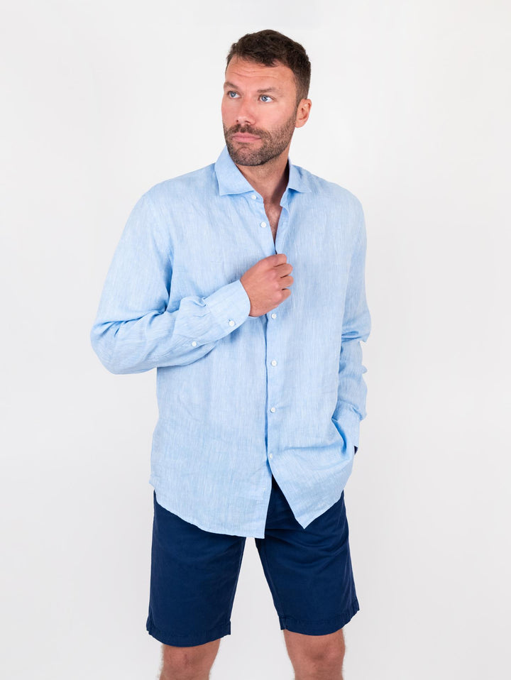 CAMICIA ARTHUR IN LINO TINTO FILO azzurro