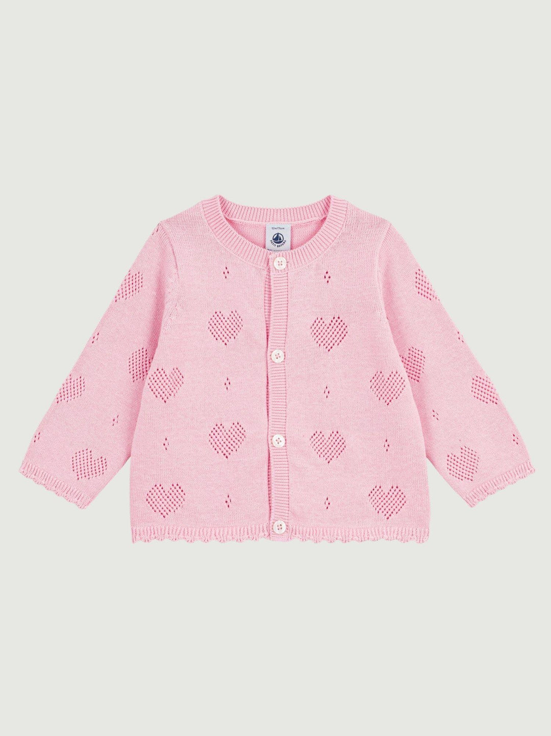 Cardigan in maglia traforata a cuori rosa A0EZT 02 PETIT BATEAU 