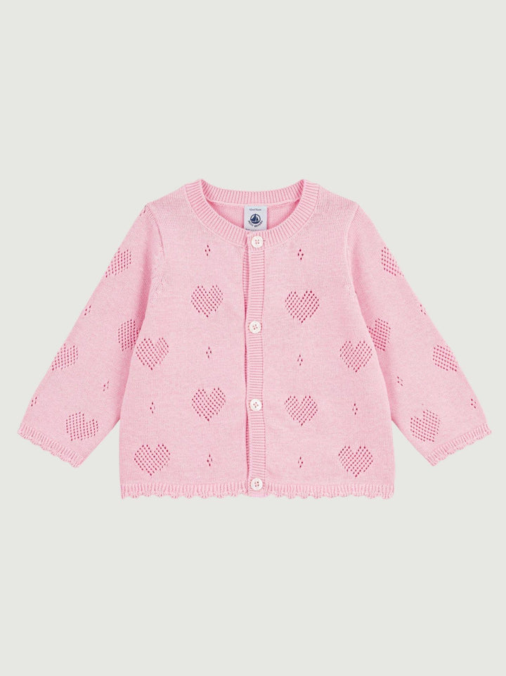 Cardigan in maglia traforata a cuori rosa A0EZT 02 PETIT BATEAU 