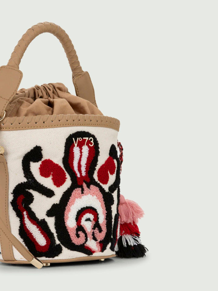 Borsa Marilena a secchiello con ricamo MARILENA SMALL CUOIO V73 