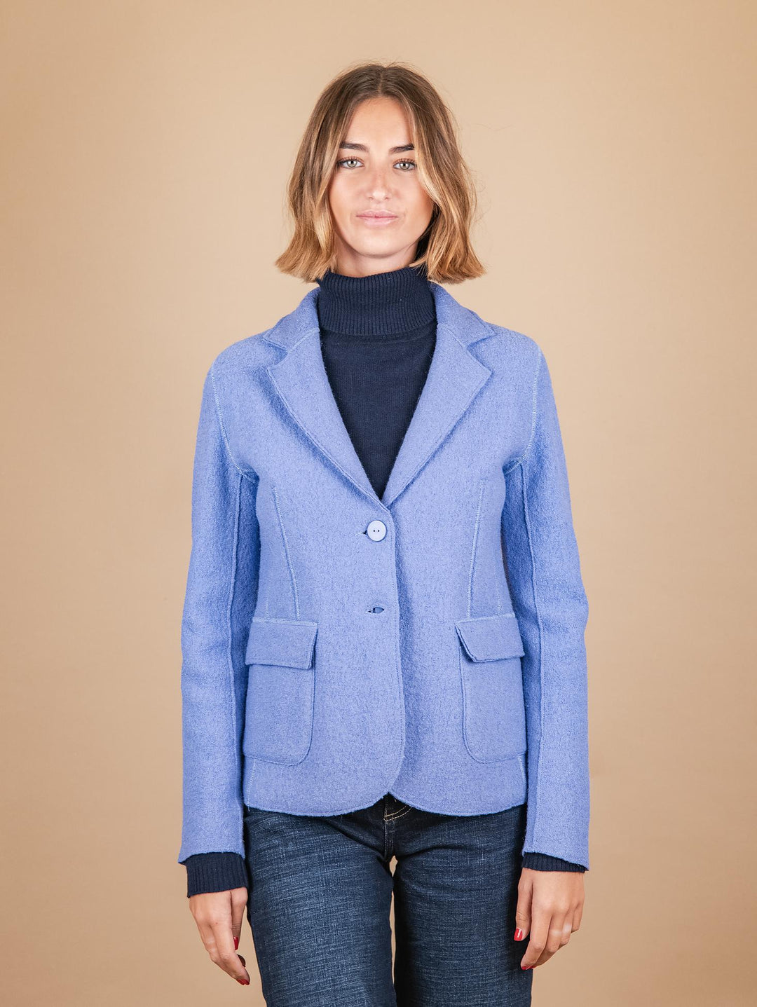 GIACCA SFODERATA IN LANA COTTA AZZURRA 2371574 082 ANDREA MORANDO 