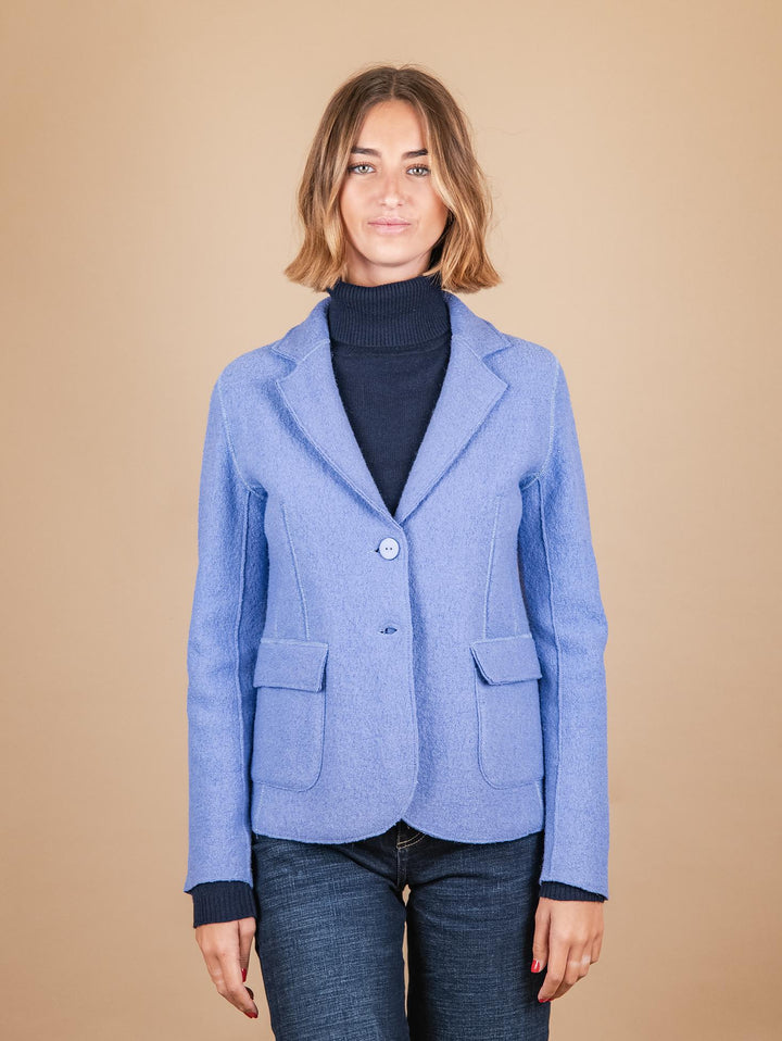 GIACCA SFODERATA IN LANA COTTA AZZURRA 2371574 082 ANDREA MORANDO 