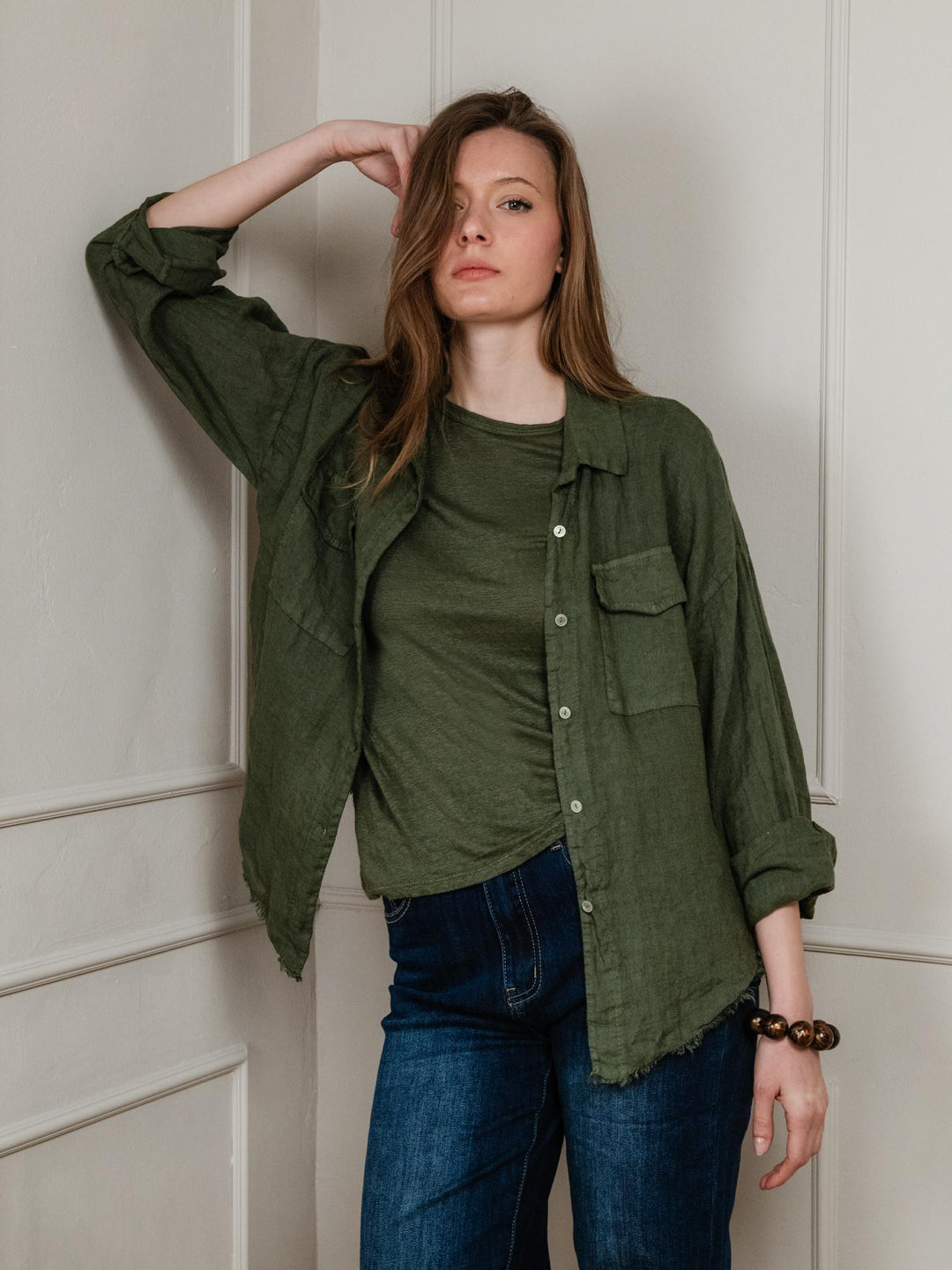 T-SHIRT VERDE MILITARE IN LINO 2944 MILITARE ANDREA MORANDO 