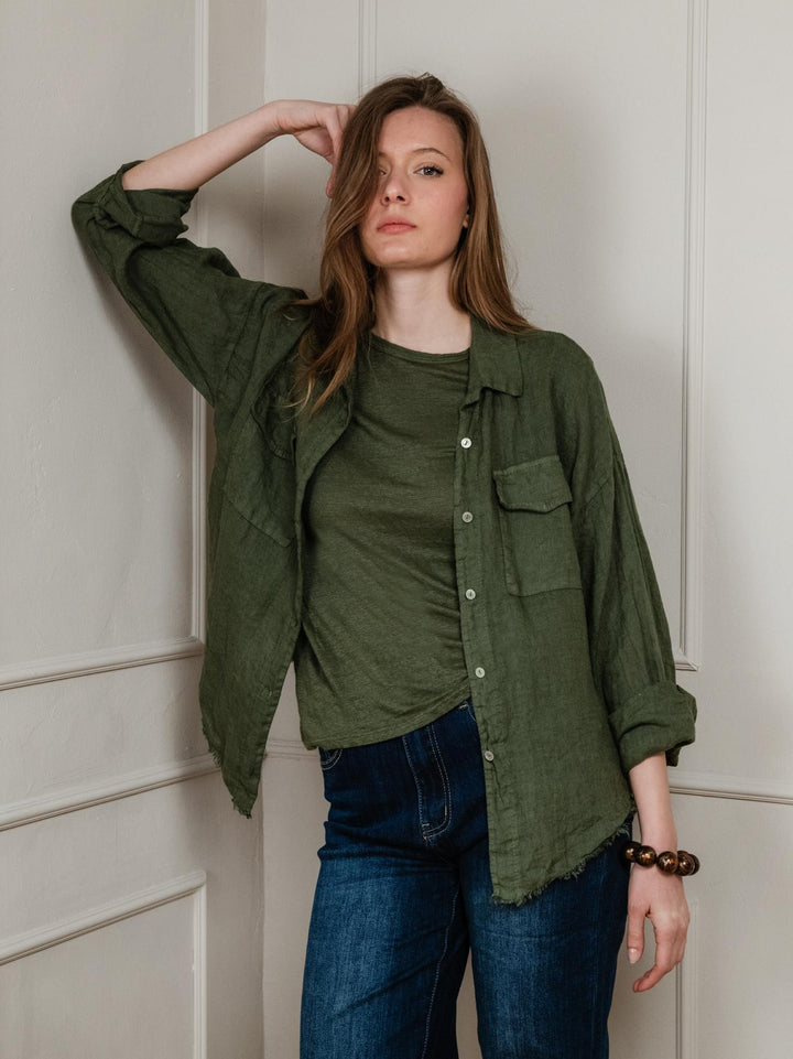 T-SHIRT VERDE MILITARE IN LINO 2944 MILITARE ANDREA MORANDO 