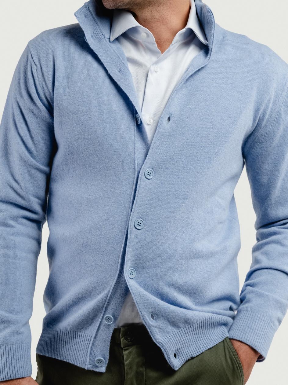 CARDIGAN LUPETTO IN LANA MERINO E CASHMERE AZZURRO LUPETTO BOTT 730 ANDREA MORANDO 