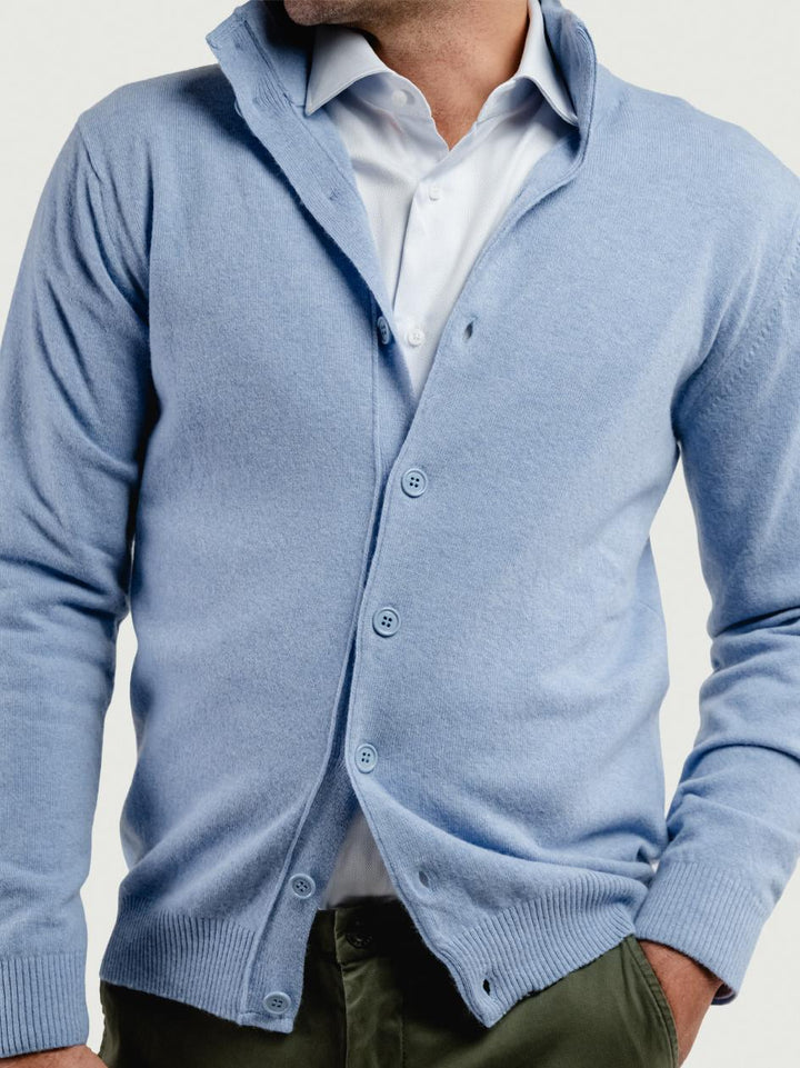 CARDIGAN LUPETTO IN LANA MERINO E CASHMERE AZZURRO LUPETTO BOTT 730 ANDREA MORANDO 