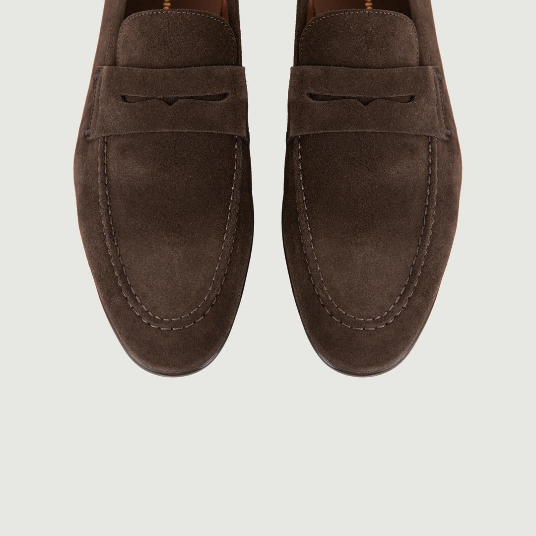 MOCASSINO CON PENNY SCAMOSCIATO MARRONE