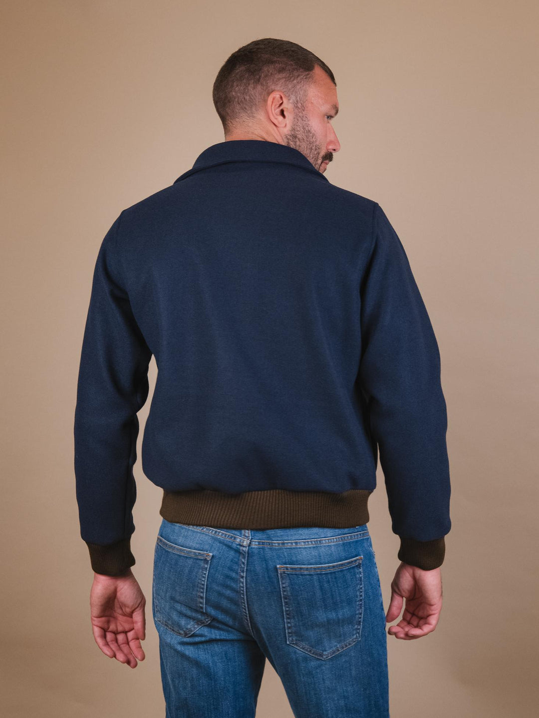 GIACCA  CON PROFILI A CONTRASTO IN TESSUTO BLU RJ04 NAVY ANDREA MORANDO 