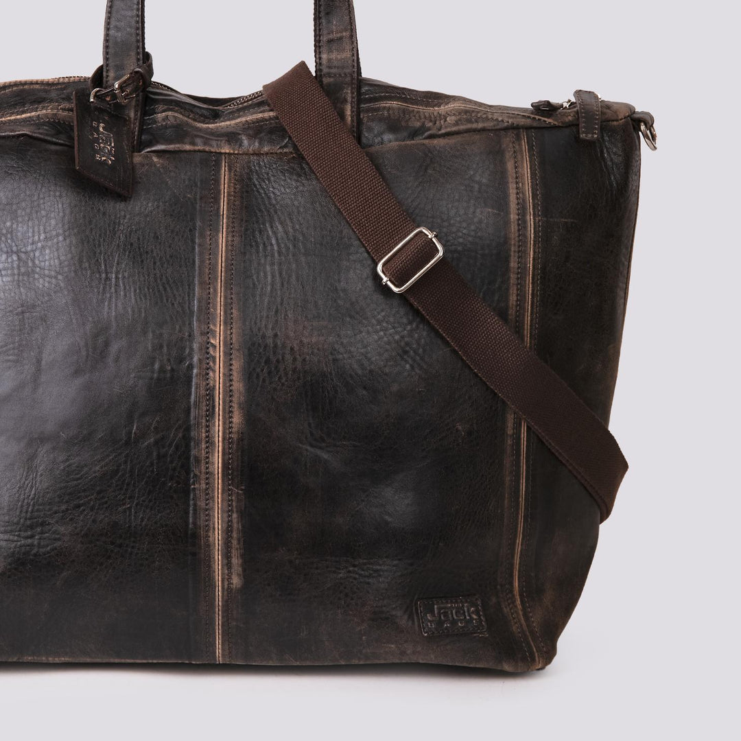 BORSONE IN VIAGGIO IN PELLE MARRONE EFFETTO VINTAGE INTERNATIONAL INTE 06 JACK LEATHER 