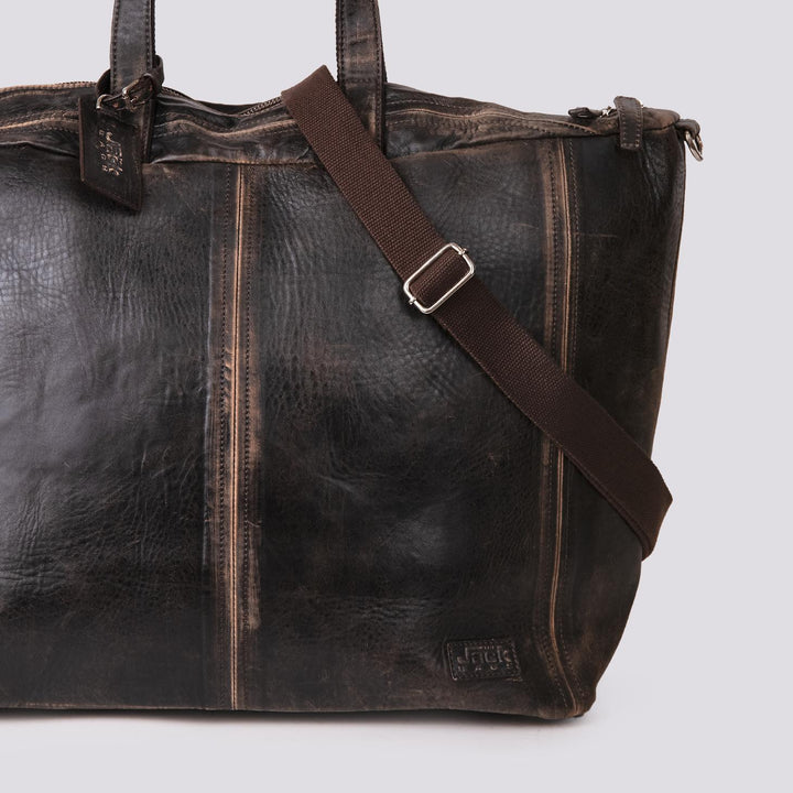 BORSONE IN VIAGGIO IN PELLE MARRONE EFFETTO VINTAGE INTERNATIONAL INTE 06 JACK LEATHER 