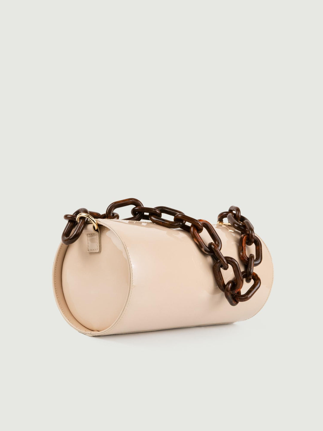 BORSA CILINDRO CIRCULAR BEIGE IN PELLE VERNICE