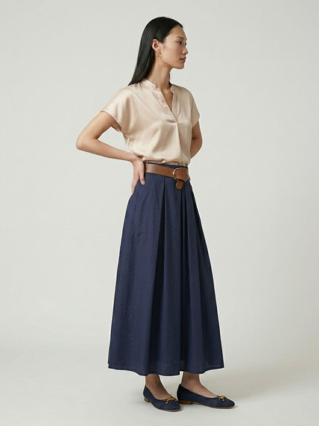 Gonna a pieghe midi blu 52123PN BLU ANDREA MORANDO 