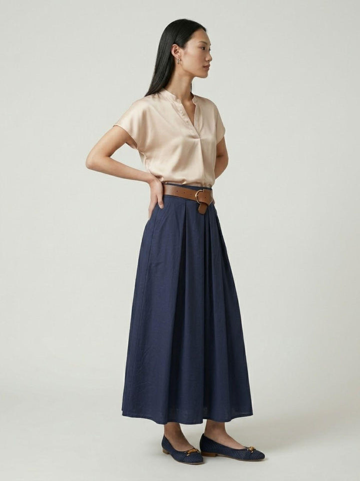 Gonna a pieghe midi blu 52123PN BLU ANDREA MORANDO 