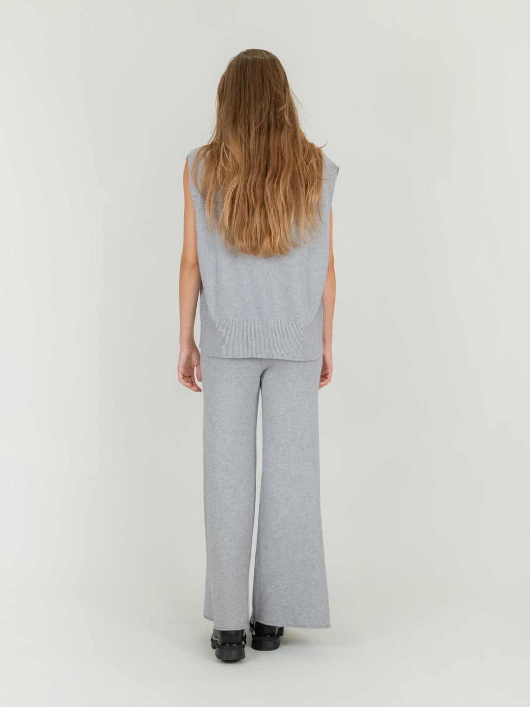 PANTALONE A PALAZZO IN MAGLIA GRIGIO PERLA 0370/176 0020 BIMOR 