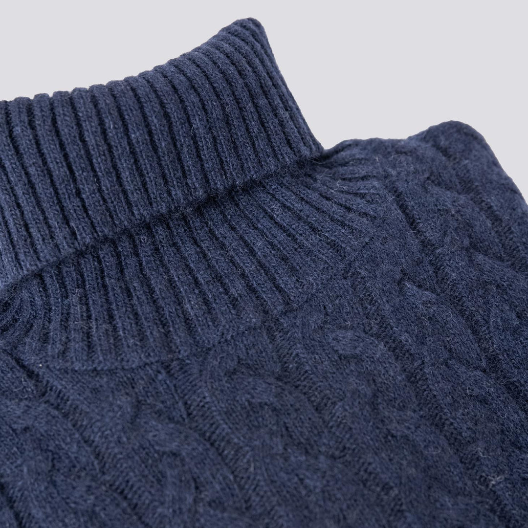 Maglione a collo alto con intreccio in lana blu 8112223 303 ANDREA MORANDO 