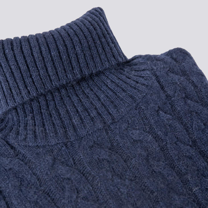 Maglione a collo alto con intreccio in lana blu 8112223 303 ANDREA MORANDO 