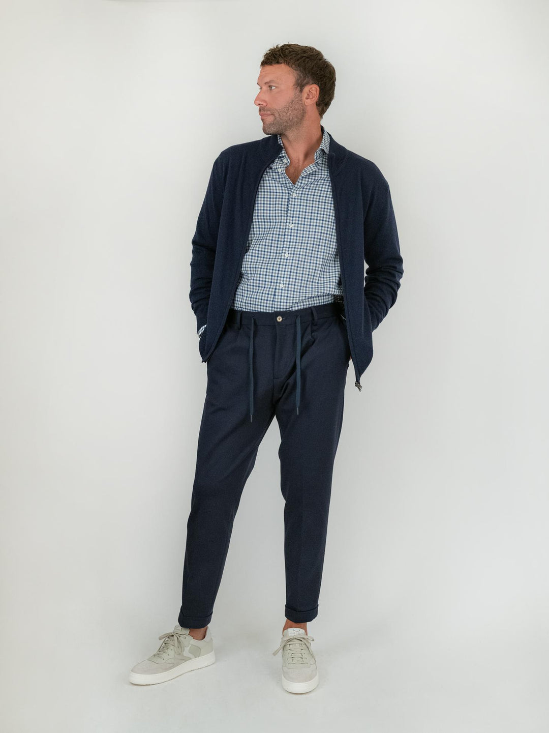 PANTALONE IN JERSEY BLU CON COULISSE F2W4CT00P001M 174 ANDREA MORANDO 