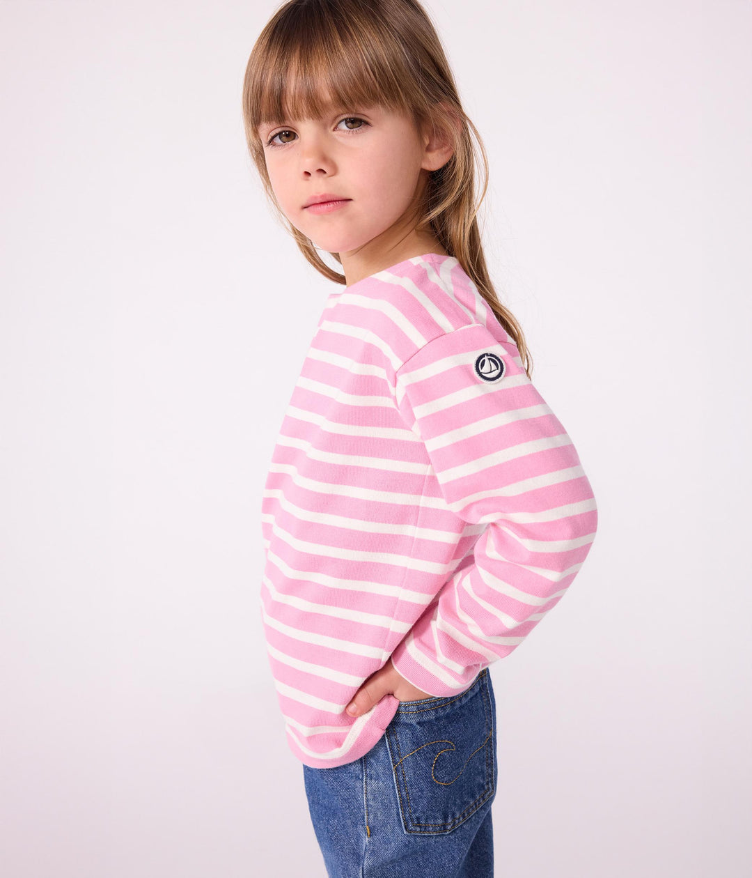 Marinière in cotone rosa bambina A0E8A 04 PETIT BATEAU 