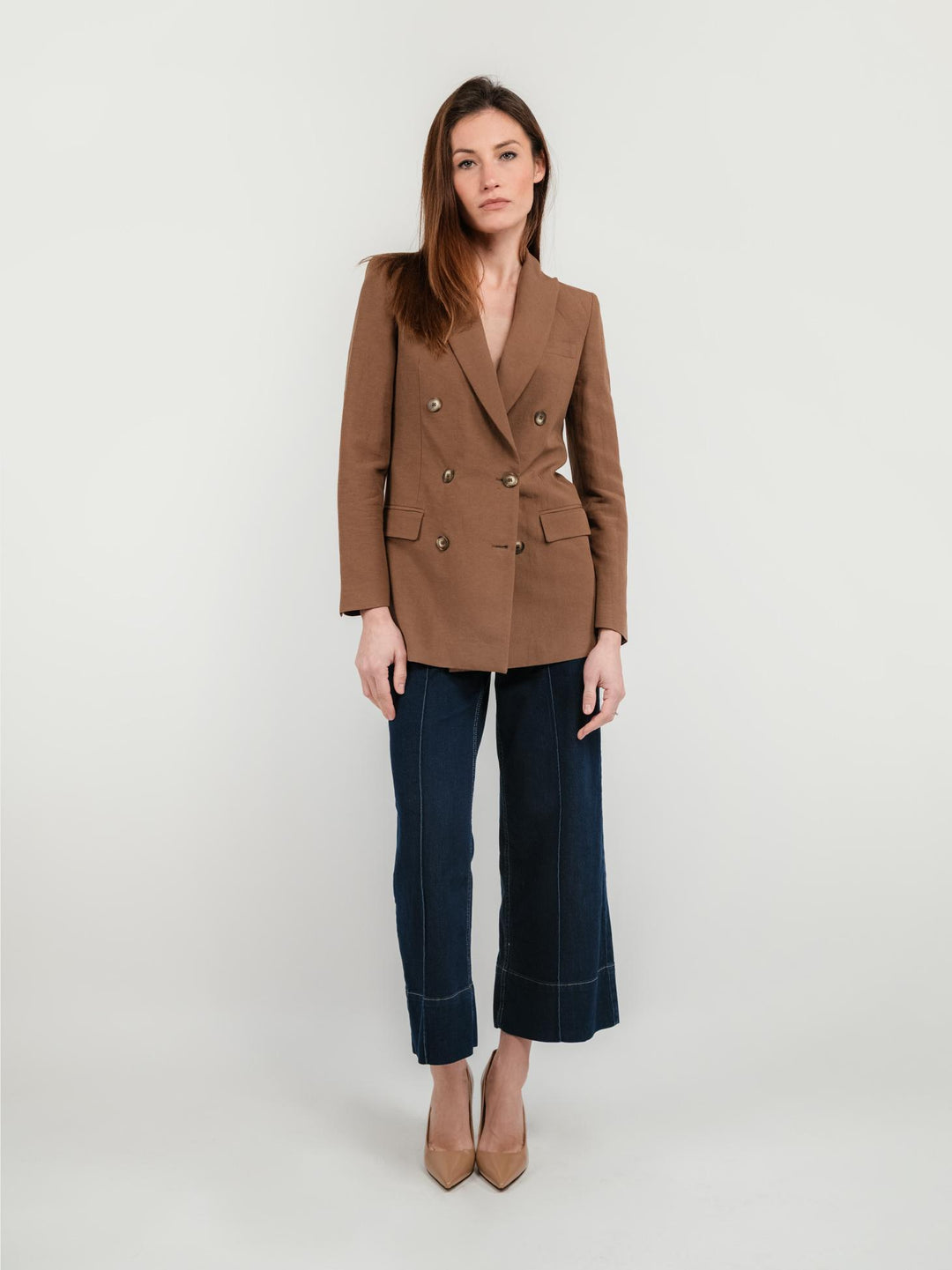 BLAZER DOPPIOPETTO IN LINO COLOR TABACCO