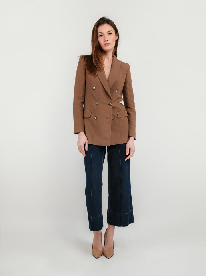 BLAZER DOPPIOPETTO IN LINO COLOR TABACCO