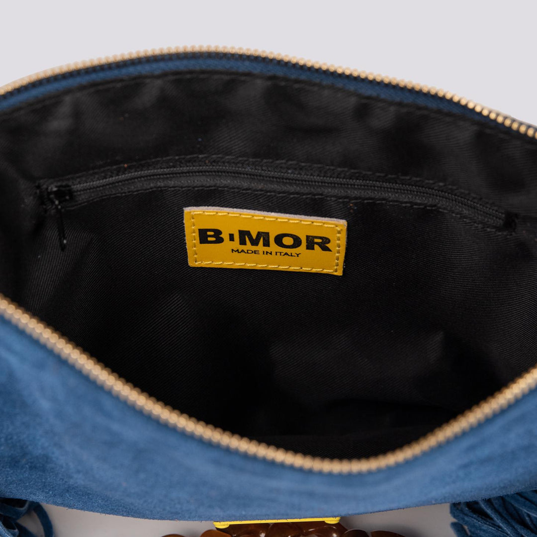 BORSA A TRACOLLA IN CAMOSCIO blu jeans CON FRANGE "FLAPPY" FLAPPY JEANS BIMOR 