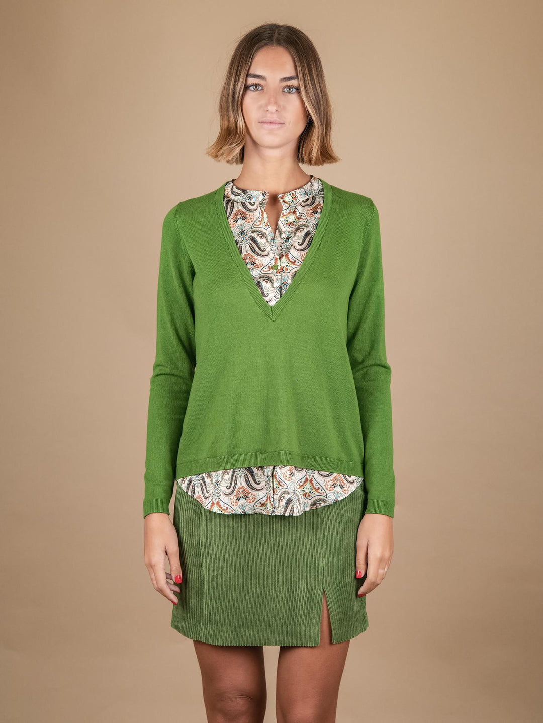 MAGLIA CAMICIA 2 IN 1 IN FANTASIA DAMASCATA VERDE 2351410 033 ANDREA MORANDO 