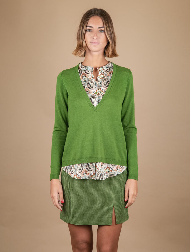 MAGLIA CAMICIA 2 IN 1 IN FANTASIA DAMASCATA VERDE 2351410 033 ANDREA MORANDO 