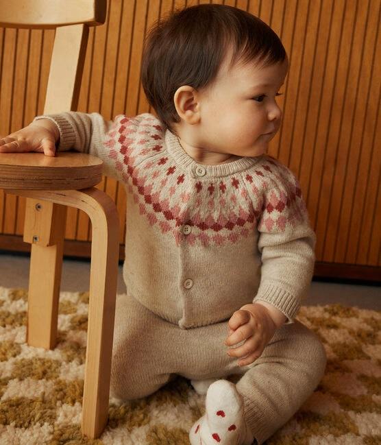 Set 2 pezzi in maglia beige motivo rosa A0AZJ 02 PETIT BATEAU 