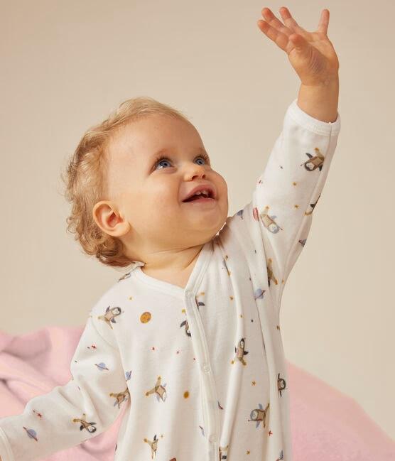 Pigiama bianco in velluto con stampa raffigurante un piccolo pinguino nello spazio A0B1X 01 PETIT BATEAU 