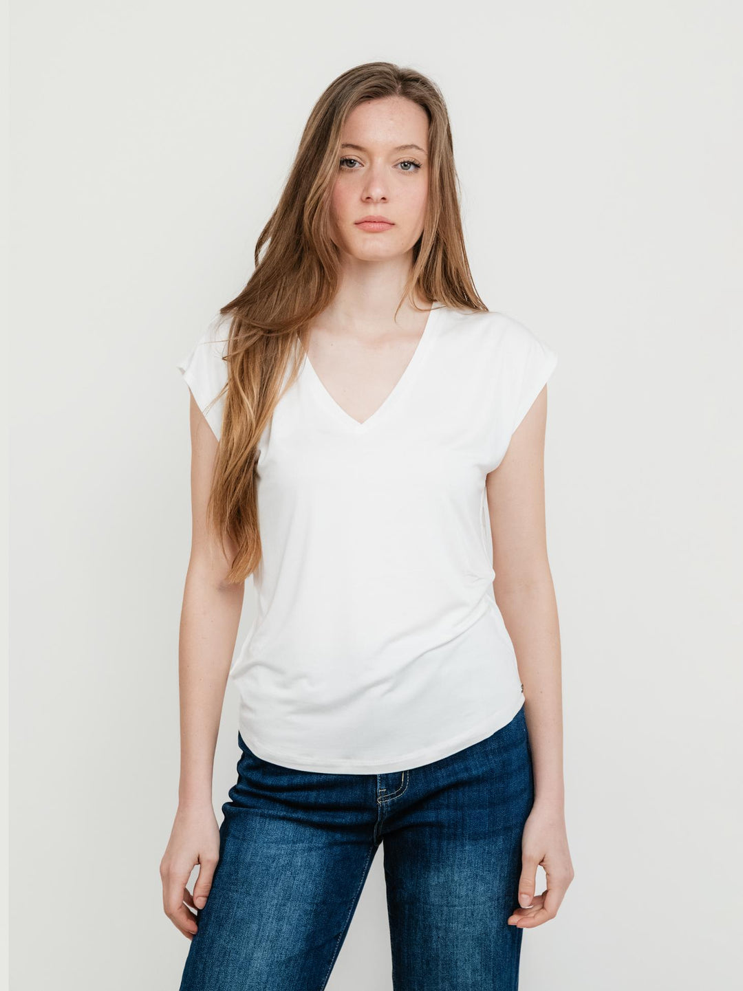 T-shirt scollo a V bianca 515LICA013 BIANCO ANDREA MORANDO 