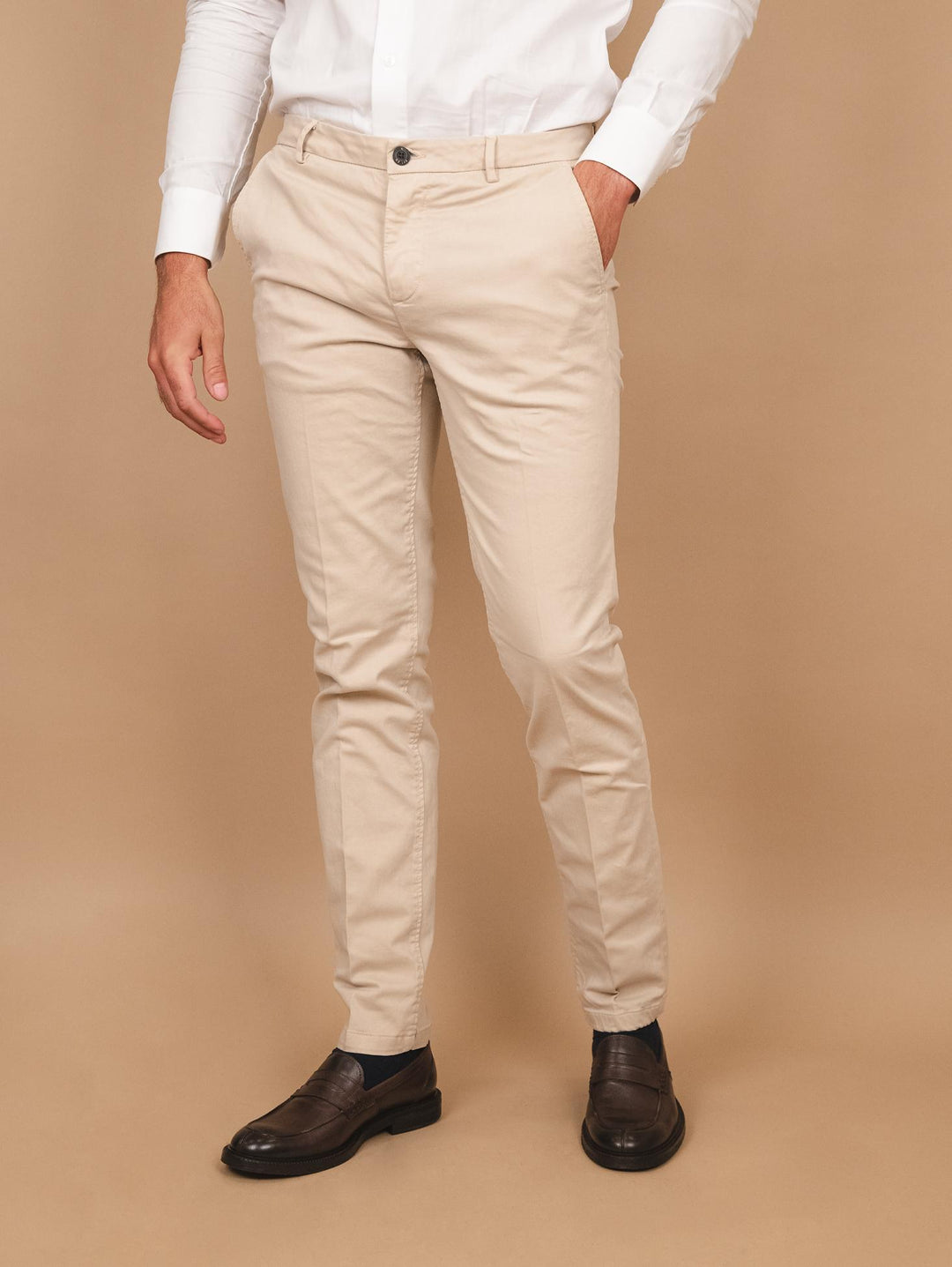 PANTALONE IN COTONE LISCIO BEIGE CON TASCA A FILO T500/STR 011 NOLAB 