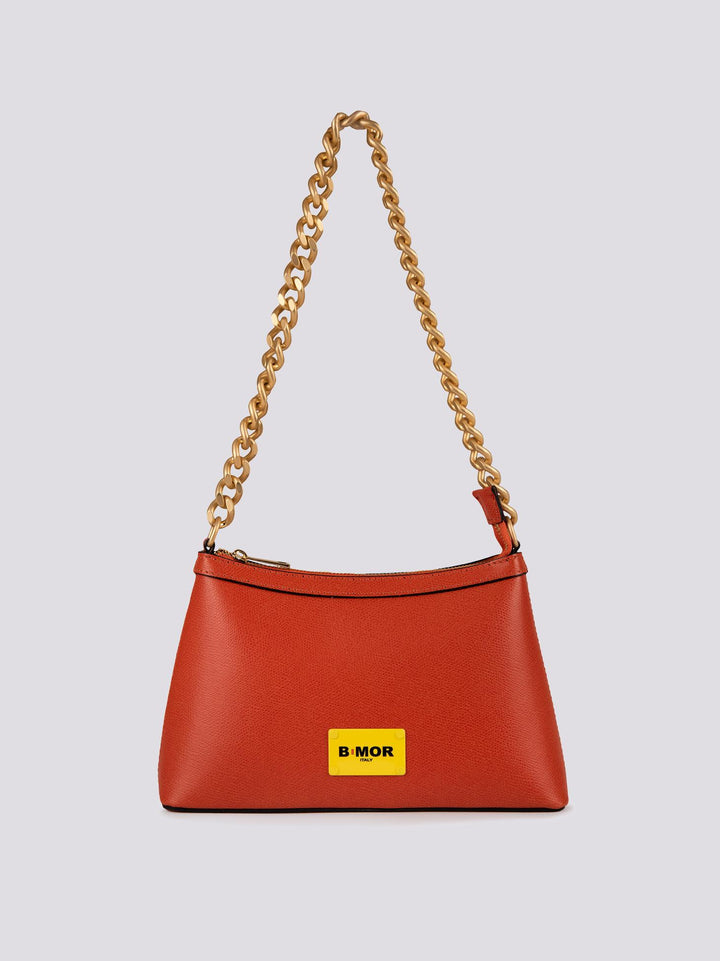 BORSA  CON CATENA ORO OPACA "QUEEN" IN PELLE MATTONE QUEEN ROSSO BIMOR 