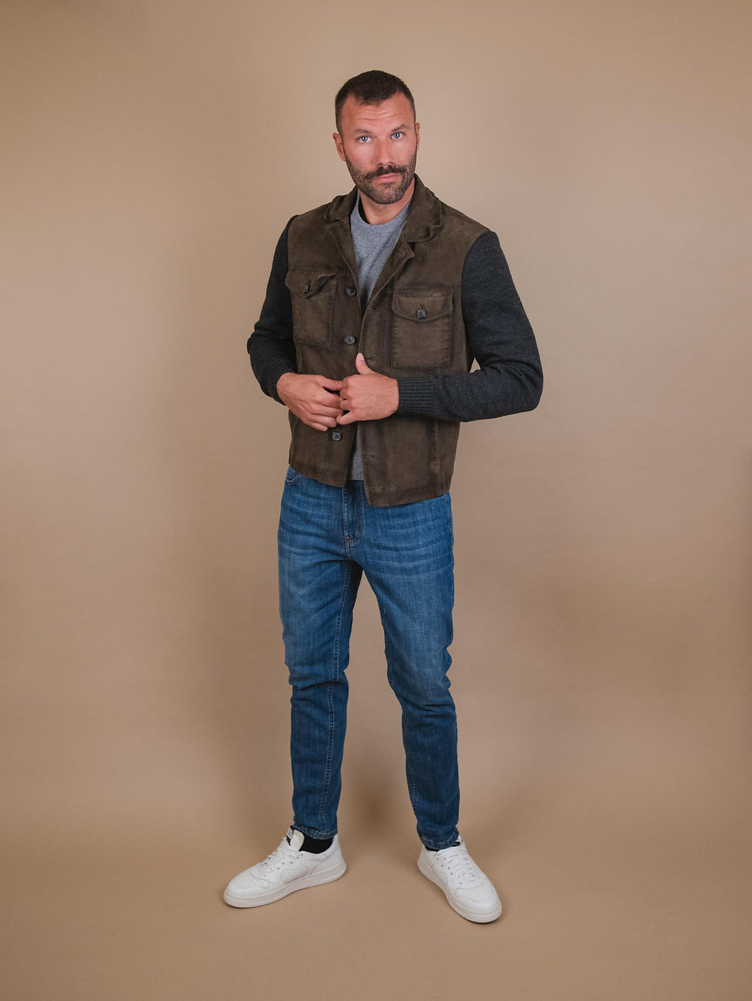 GIACCA IN CAMOSCIO VERDE E MAGLIA "SAMU" SAMK 835 JACK LEATHER 