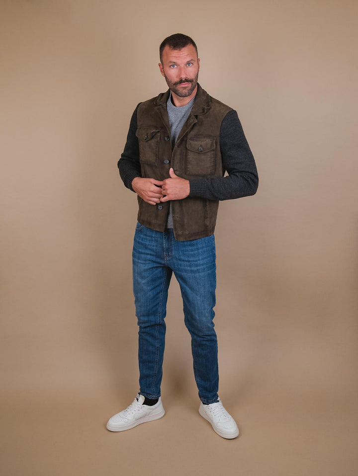 GIACCA IN CAMOSCIO VERDE E MAGLIA "SAMU" SAMK 835 JACK LEATHER 
