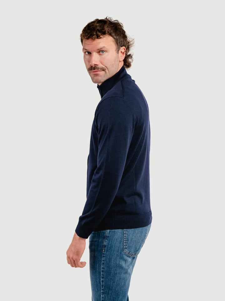 MAGLIA A LUPETTO CON ZIP IN LANA MERINO BLU NAVY LUPETTO ZIP W8056 ANDREA MORANDO 