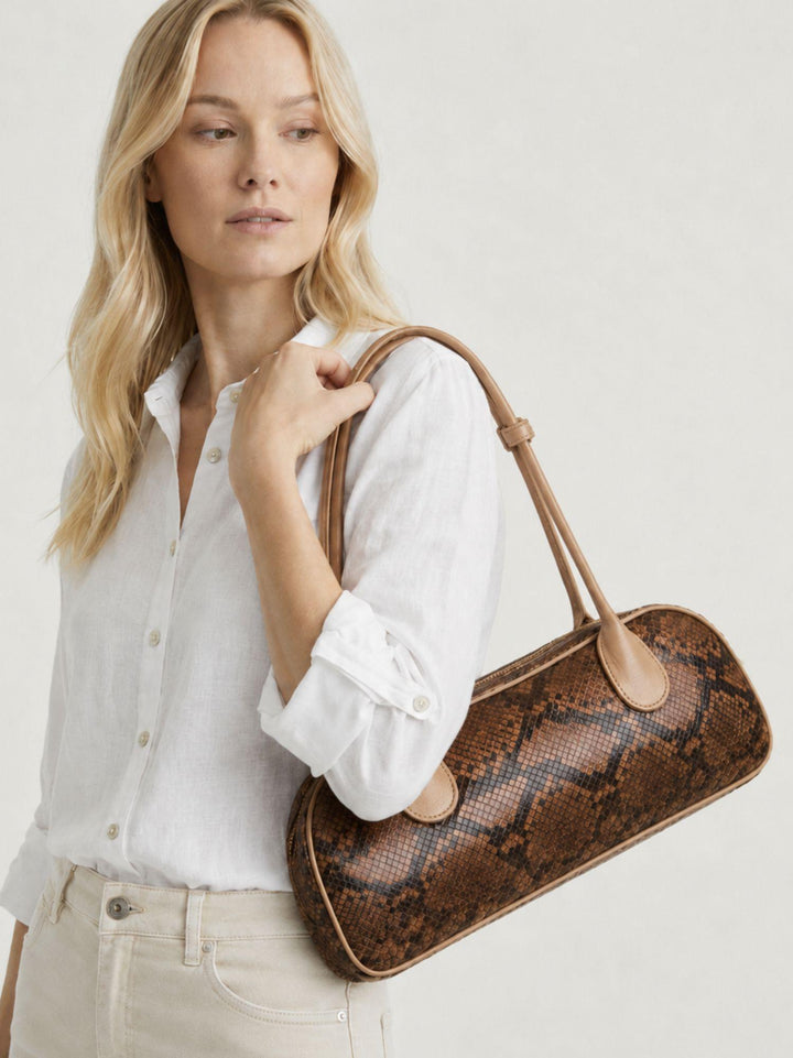 Borsa a spalla Doxie in pelle di pitone marrone DOXIE PITONE MARRONE BIMOR 