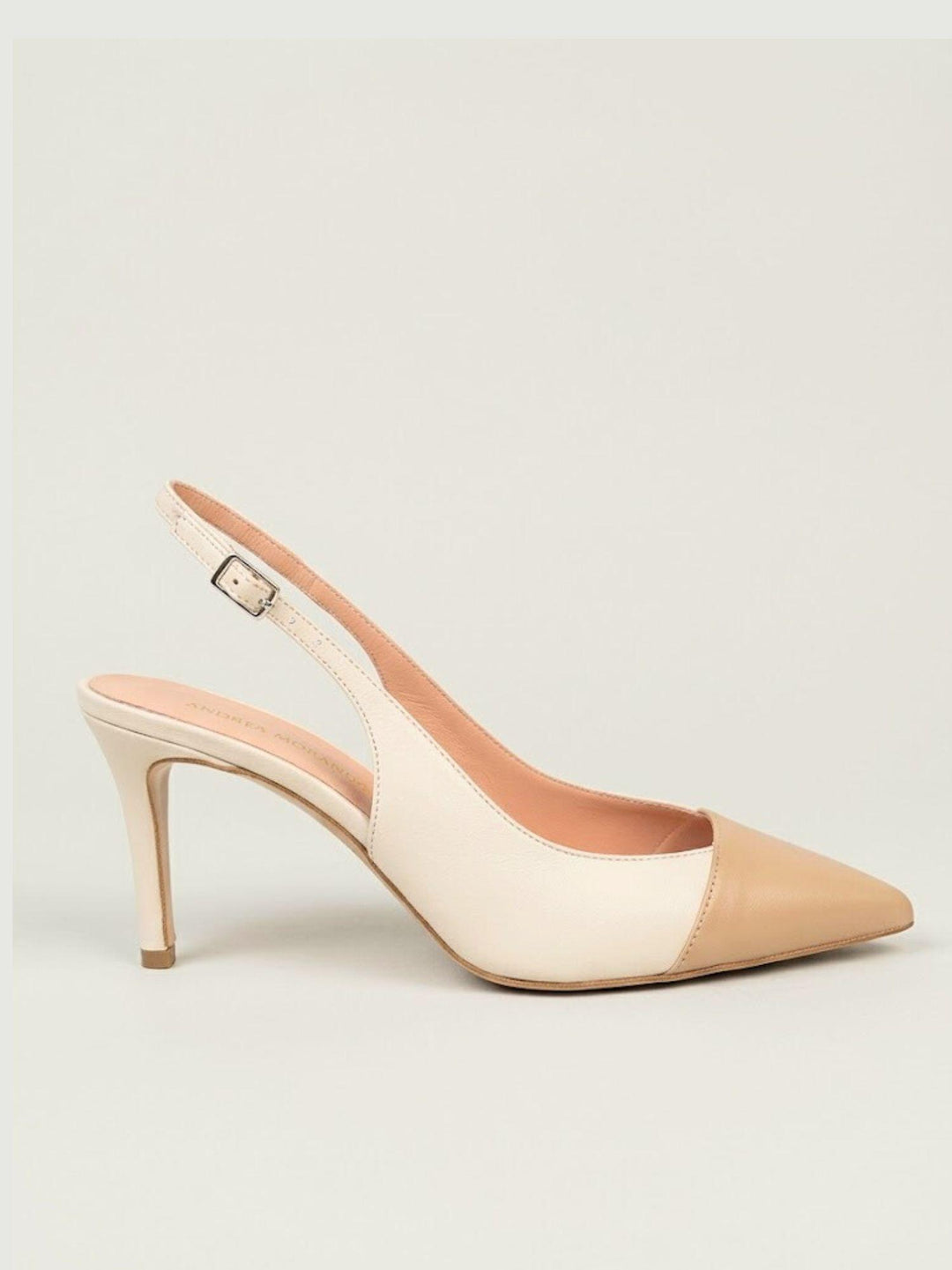 Décolleté slingback in pelle bianca e beige S263 MILK ANDREA MORANDO 