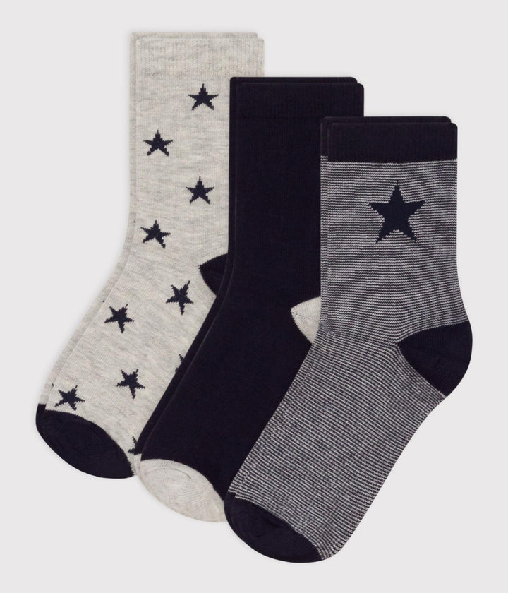 CONFEZIONE DA 3 PAIA DI CALZINI BAMBINO A STELLE IN JERSEY DI COTONE A08V3 01 PETIT BATEAU 