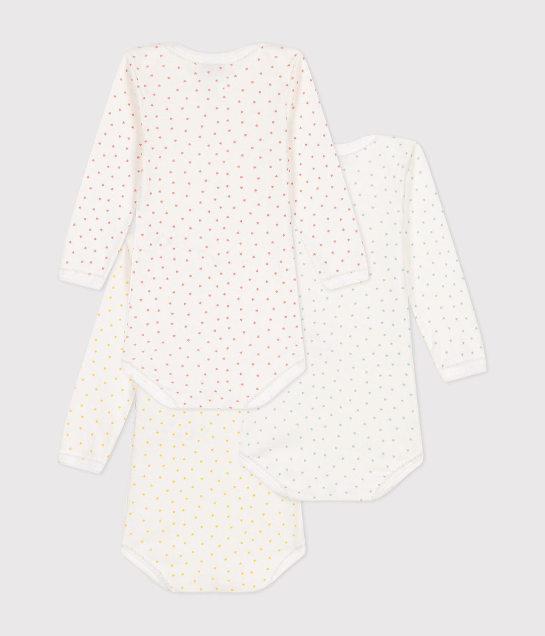 Confezione da 3 body bianchi stampa cuoria maniche lunghe A0BRH 00 PETIT BATEAU 