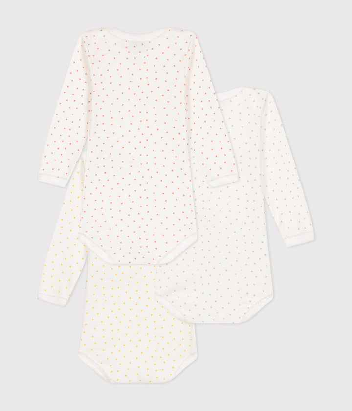Confezione da 3 body bianchi stampa cuoria maniche lunghe A0BRH 00 PETIT BATEAU 