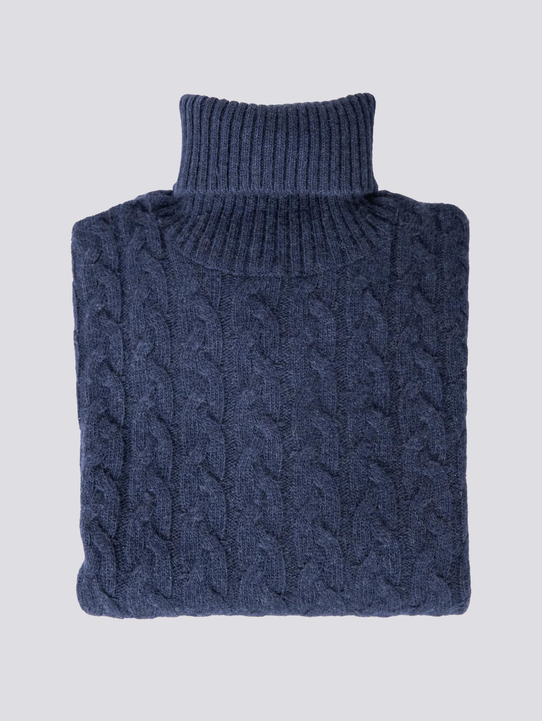 Maglione a collo alto con intreccio in lana blu 8112223 303 ANDREA MORANDO 