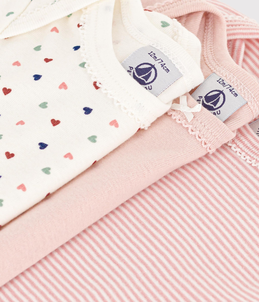CONFEZIONE DA 3 BODY BEBÈ IN COTONE CON MINI CUORI A09YX 00 PETIT BATEAU 