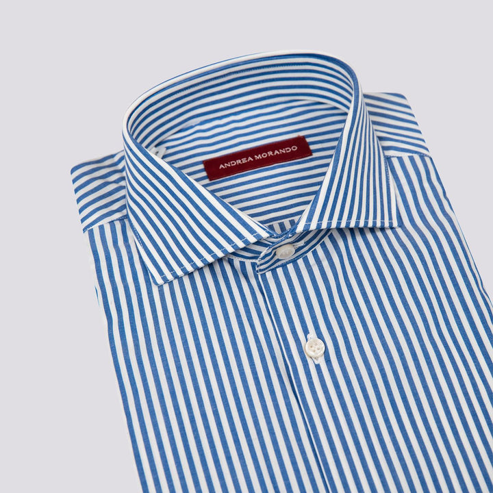 CAMICIA BASTONCINO BIANCO E BLU IN COTONE