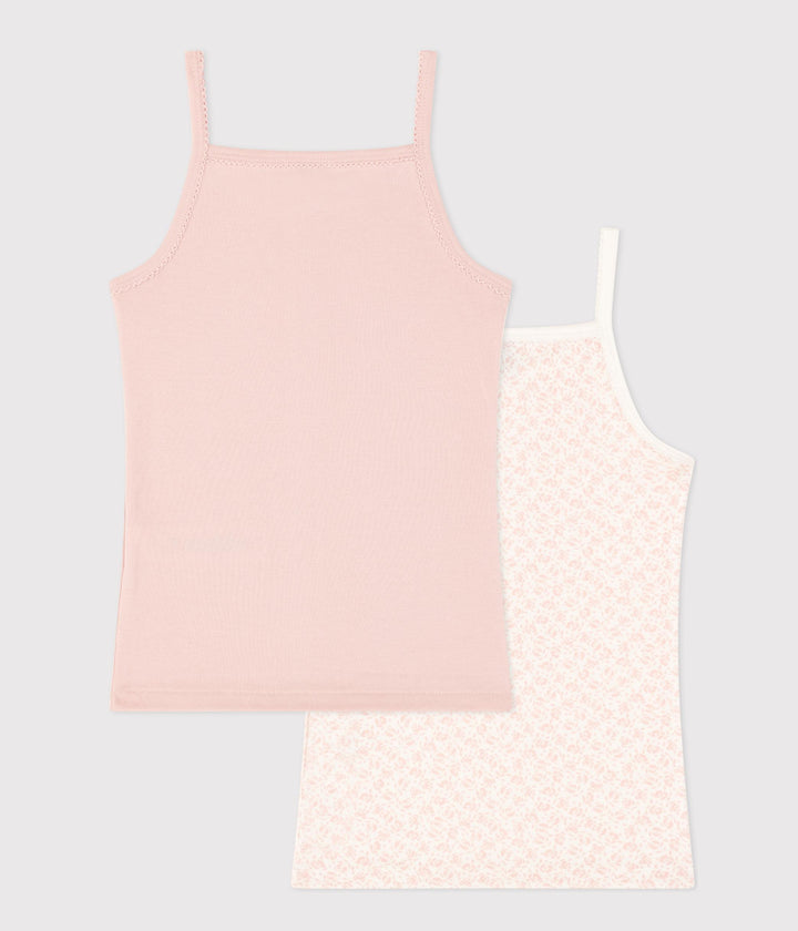 CONFEZIONE DA 2 CANOTTIERE BAMBINO CON SPALLINE IN COTONE A FIORI A0A4C 00 PETIT BATEAU 