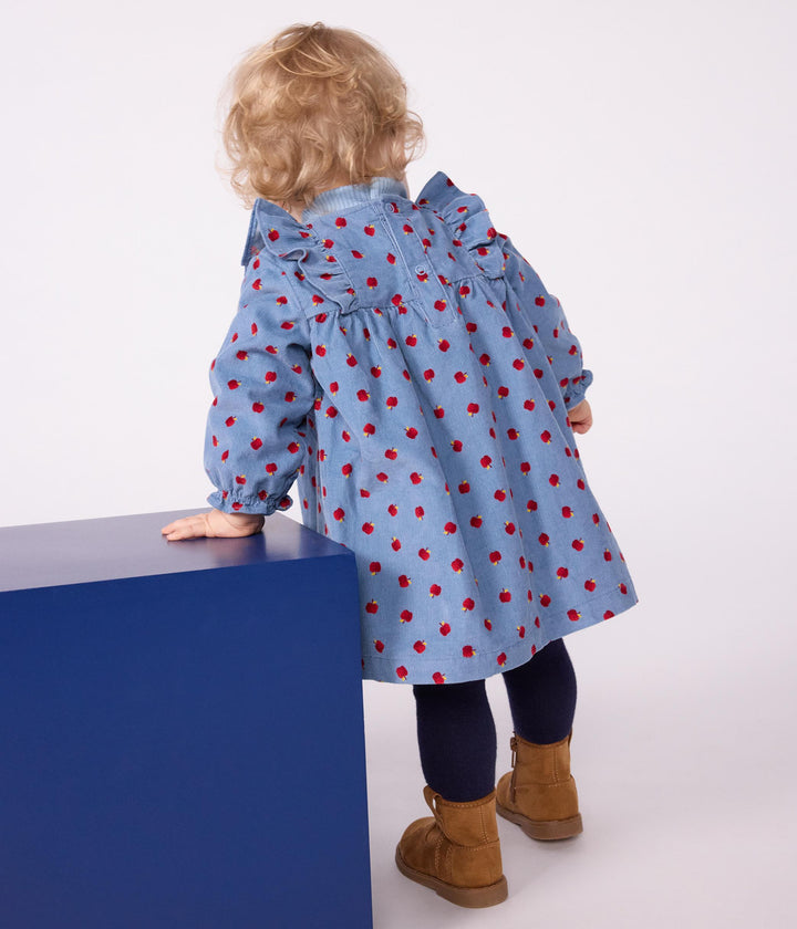 Abito a maniche lunghe in velluto a costine con mele A0E5S 01 PETIT BATEAU 
