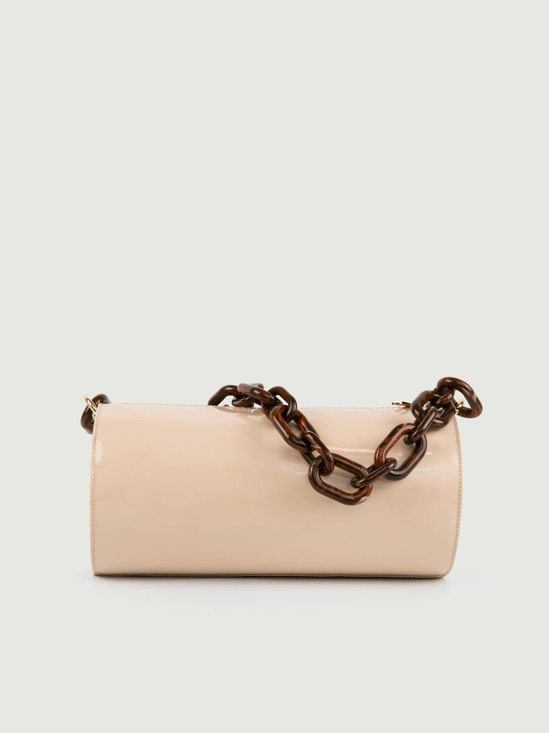BORSA CILINDRO CIRCULAR BEIGE IN PELLE VERNICE
