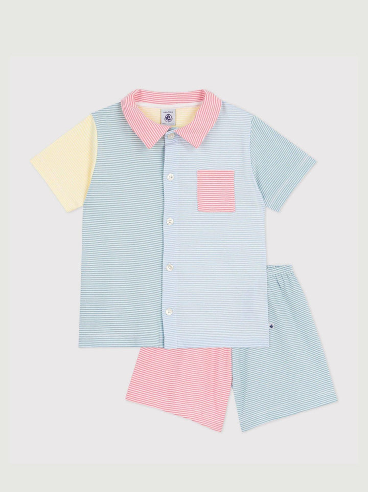 Pigiama corto unisex a righe multicolor in cotone A0F1M 01 PETIT BATEAU 