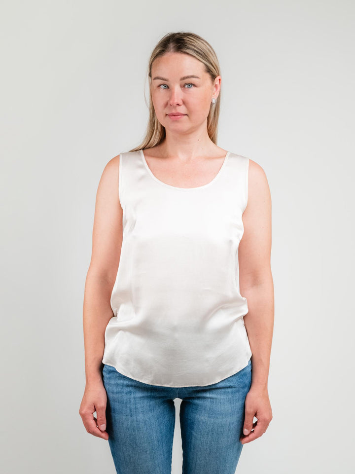 TOP SMANICATO IN RASO BIANCO 251C1048 040 ANDREA MORANDO 